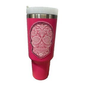 NEW 40 oz tumbler with handle pink sugar skull rhinestone gems